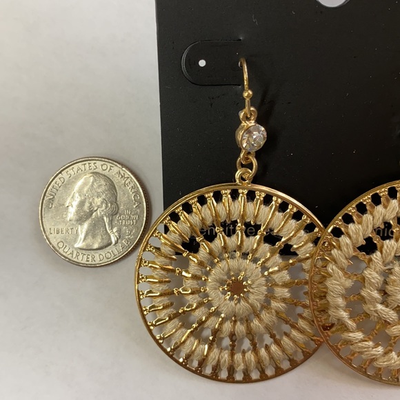 Lane Bryant Earrings Gold Disk Dangle Woven Boho EX2 - Picture 3 of 3